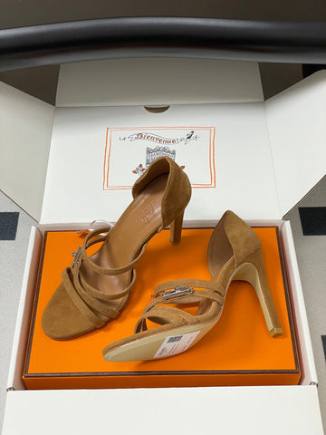 HM 25S HIGH-HEEL SANDAL 105 MM IN BROWN SUEDE