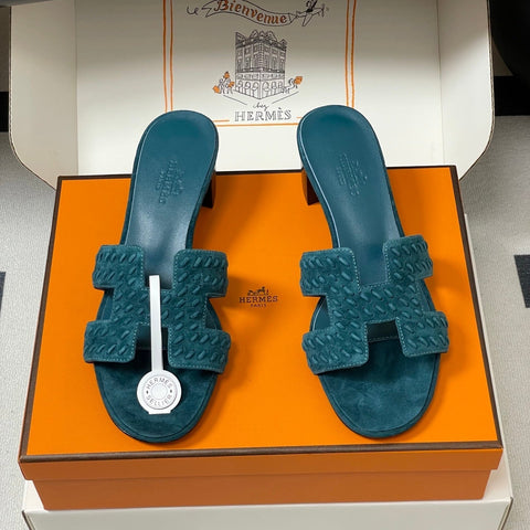 HM 25S ORAN HIGH‑HEEL SANDAL IN DARK BLUE SUEDE AND LAMBSKIN