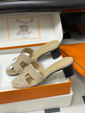 HM 25S ORAN HIGH‑HEEL SANDAL IN BEIGE SUEDE AND LAMBSKIN