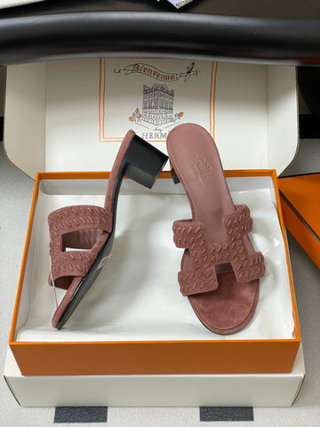HM 25S ORAN HIGH‑HEEL SANDAL IN PEACHY PINK SUEDE AND LAMBSKIN