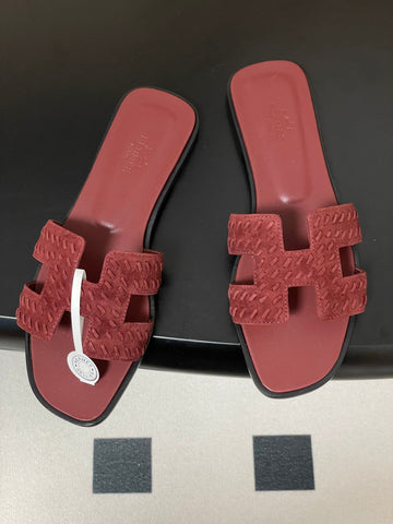 HM 25S ORAN SANDAL IN DARK RED SUEDE AND LAMBSKIN