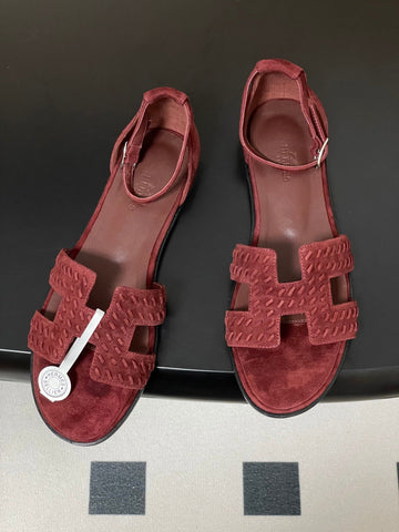 HM 25S SANTORINI SANDAL IN DARK RED SUEDE AND LAMBSKIN