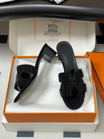 HM 25S ORAN HIGH‑HEEL SANDAL 50 MM IN BLACK LAMBSKIN WITH STONE DETAILS