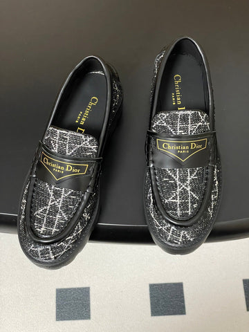 DIOR 25S BOY PLATFORM LOAFERS IN BLACK MIX WHITE TWEED AND LAMBSKIN