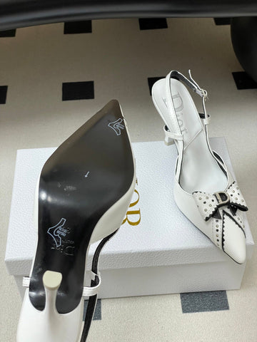 DIOR 26S SLINGBACK HIGH HEELS 100 MM IN WHITE CALFSKIN