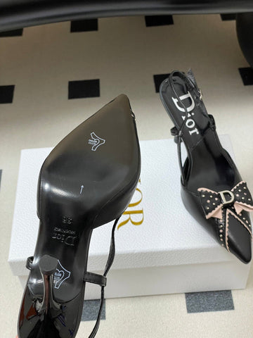 DIOR 26S SLINGBACK HIGH HEELS 100 MM IN BLACK CALFSKIN