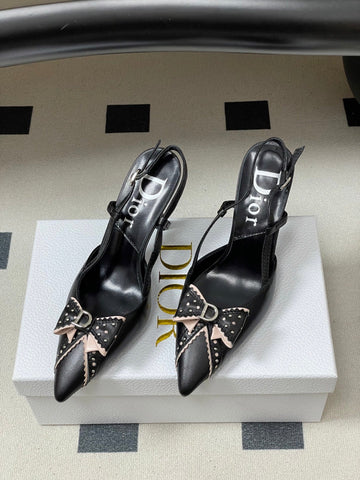 DIOR 26S SLINGBACK HIGH HEELS 100 MM IN BLACK CALFSKIN