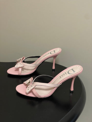 DIOR 26S HIGH HEEL SANDALS 100 MM IN LIGHT PINK CALFSKIN