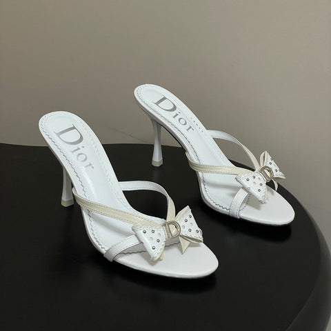 DIOR 26S HIGH HEEL SANDALS 100 MM IN WHITE CALFSKIN