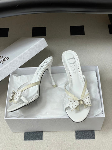 DIOR 26S HIGH HEEL SANDALS 100 MM IN WHITE CALFSKIN