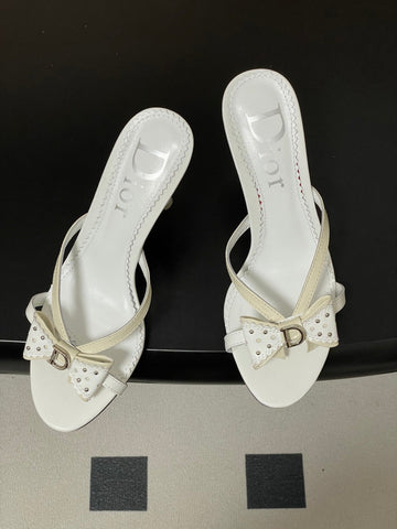 DIOR 26S HIGH HEEL SANDALS 100 MM IN WHITE CALFSKIN