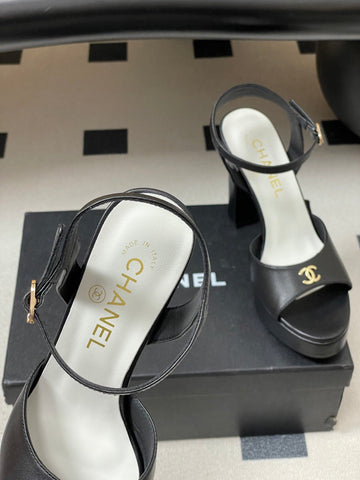 CHANEL 26S HIGH HEEL SANDALS 120 MM IN BLACK LAMBSKIN