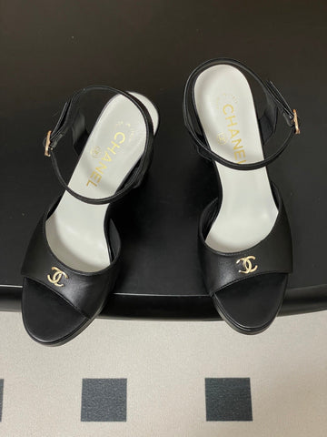 CHANEL 26S HIGH HEEL SANDALS 120 MM IN BLACK LAMBSKIN