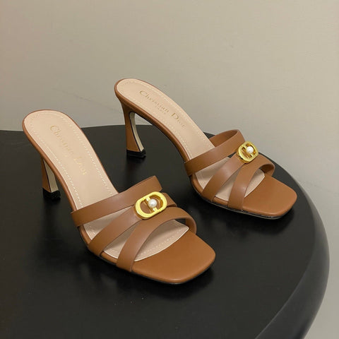 DIOR 26S HIGH HEEL SANDALS 80 MM IN BROWN CALFSKIN