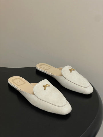 DIOR 26S MULES IN BEIGE SUEDE WITH BOW