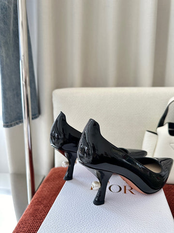 DIOR TRIBALES HIGH HEELS 80 MM 25S IN BLACK GLOSSY LEATHER