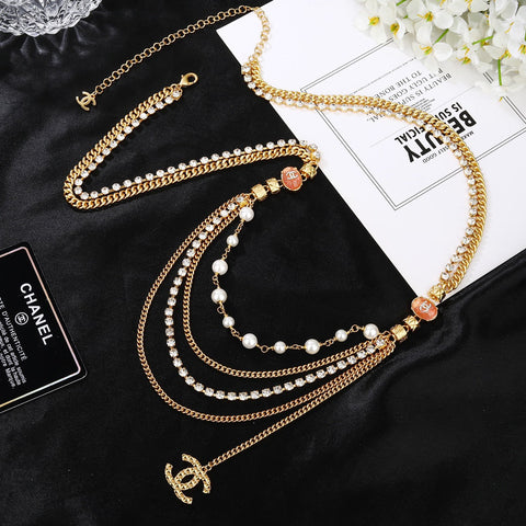 CHANEL 25S GOLD CHAIN BELT WITH PEARL 611794