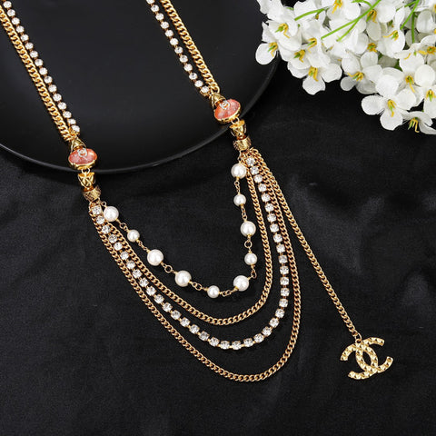CHANEL 25S GOLD CHAIN BELT WITH PEARL 611794