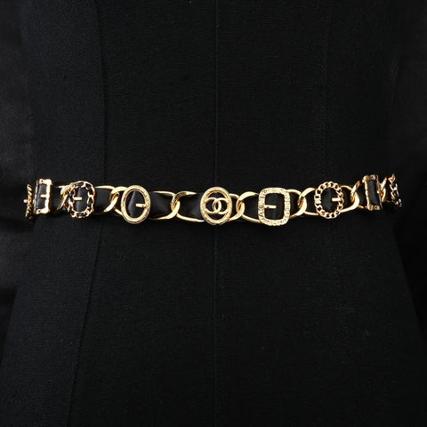 CHANEL 25S CHAIN BELT IN GOLD METALLIC AND BLACK CALFSKIN 614282