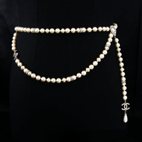 CHANEL 25S CHAIN BELT IN WHITE PEARL 614476