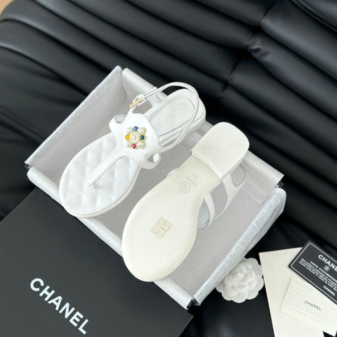 Double C Classic One-Strap Sandals White Lambskin