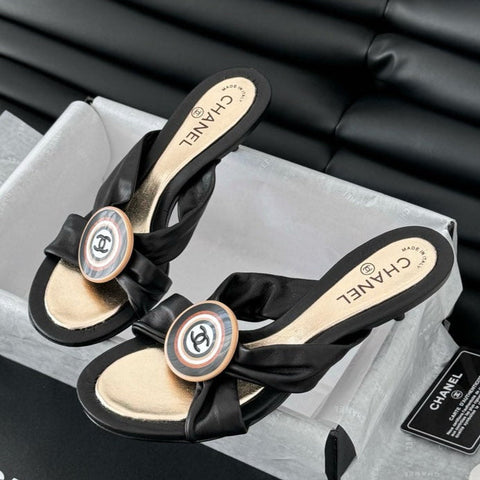 BLACK LAMBSKIN CC SLIDE SANDALS
