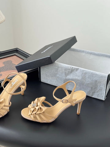 HIGH HEELS SANDALS IN TAN BEIGE SHEEPSKIN