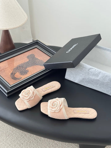SLIPPER IN PEACH PINK CALFSKIN MIX WOOL