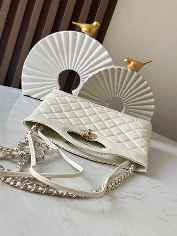 CHANEL 26S MINI SHOPPING BAG 24 IN WHITE LAMBSKIN