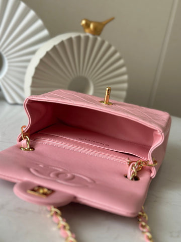 CHANEL 25S MINI FLAP BAG 18 IN PINK LAMBSKIN WITH GOLD HARDWARE