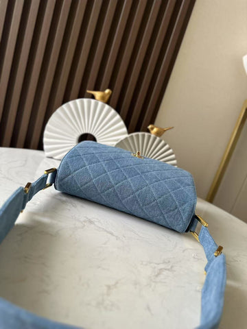 CHANEL 25S SHOULDER BAG 26 IN BLUE DENIM WITH GOLD HARDWARE