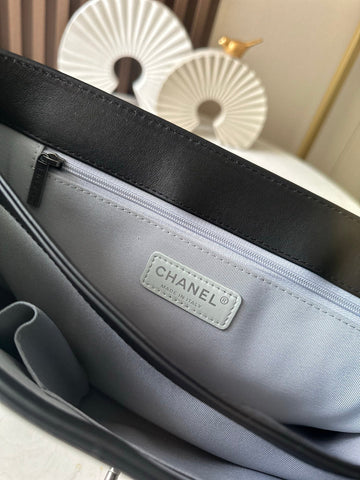 CHANEL 25S SHOULDER BAG 34 IN BLACK CALFSKIN