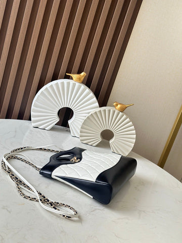 CHANEL 26S MINI SHOPPING BAG 24 IN WHITE AND BLACK LAMBSKIN