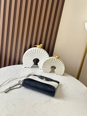 CHANEL 26S MINI SHOPPING BAG 24 IN WHITE AND BLACK LAMBSKIN