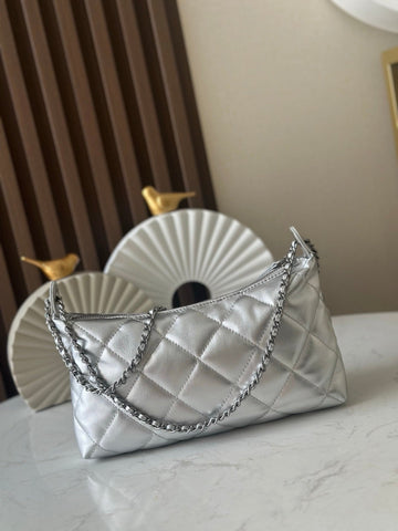 CHANEL 26S HOBO BAG 26 IN SILVER LAMBSKIN