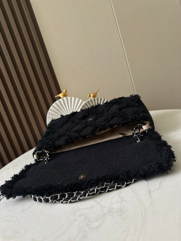 CHANEL 26S FLAP BAG 38 IN BLACK TWEED