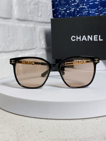 SQUARE SUNGLASSES 632028 IN BLACK ACETATE LIGHT BROWN LENSES