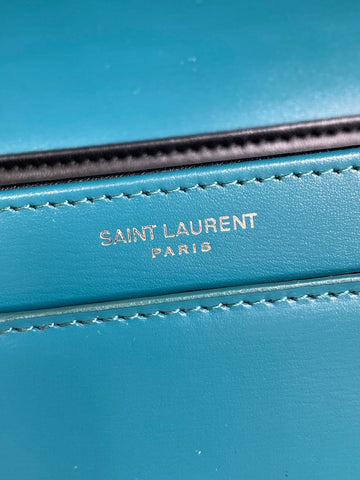 SOLFERINO SMALL SATCHEL 23 IN CERULEAN BLUE CALFSKIN GOLD HARDWARE