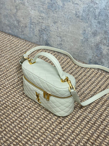 GABY MINI VANITY 18 IN IVORY WHITE LAMBSKIN GOLD HARDWARE