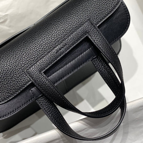 HALZAN 25 HANDLE BAG IN BLACK GRAINED CALFSKIN SILVER HARDWARE