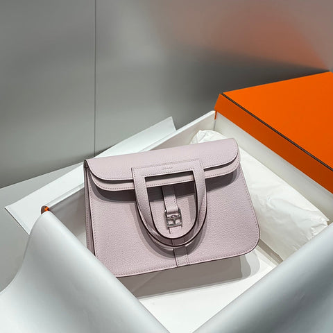 HALZAN 25 HANDLE BAG IN BABY PINK GRAINED CALFSKIN