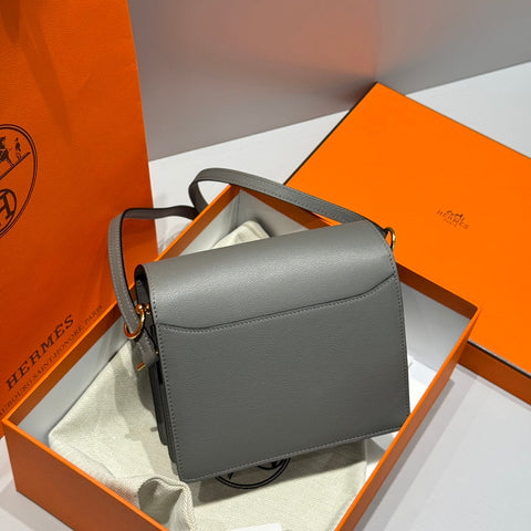 HM ROULIS 18 MINI BAG IN DARK GREY CALFSKIN GOLD-TONE HARDWARE