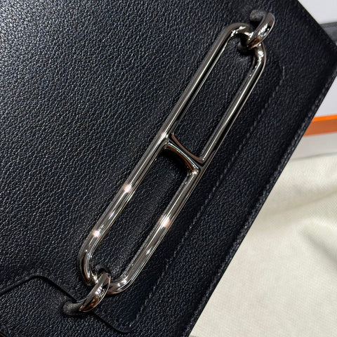HM ROULIS 18 MINI BAG IN BLACK CALFSKIN SILVER-TONE HARDWARE