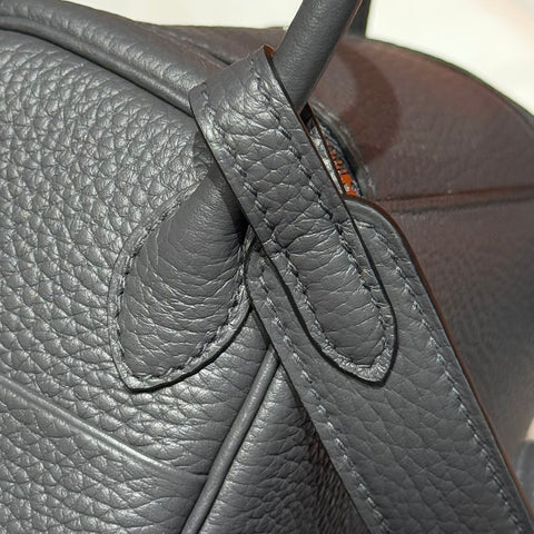 HERMES 25S MINI LINDY 19 IN CHARCOAL GRAY CALFSKIN SILVER HARDWARE