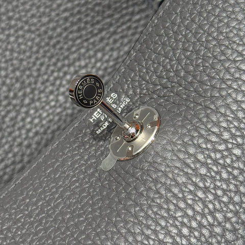 HERMES 25S MINI LINDY 19 IN CHARCOAL GRAY CALFSKIN SILVER HARDWARE