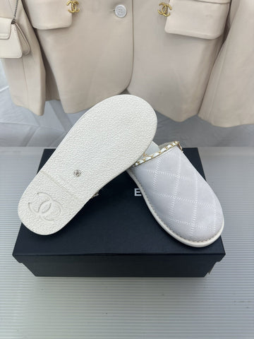 CC White Suede Gold Chain Mules