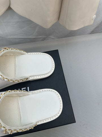CC White Suede Gold Chain Mules