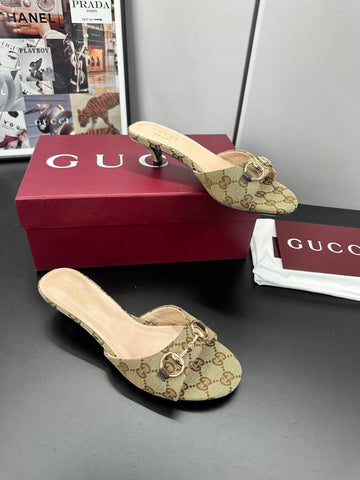 GUCCI 26S HIGH-HEELED SANDALS 50 MM IN DARK BEIGE CANVAS