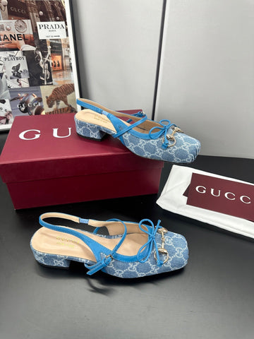 GUCCI 26S SLINGBACK 25 MM IN BLUE DENIM