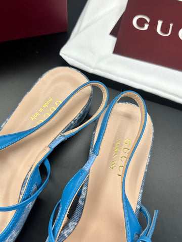 GUCCI 26S SLINGBACK 25 MM IN BLUE DENIM